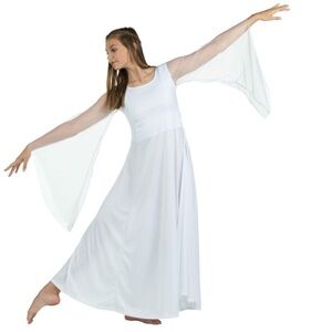 DANZCUE PRAISE DANCE PRINCESS ANGEL SLEEVE white DRESS sz Small